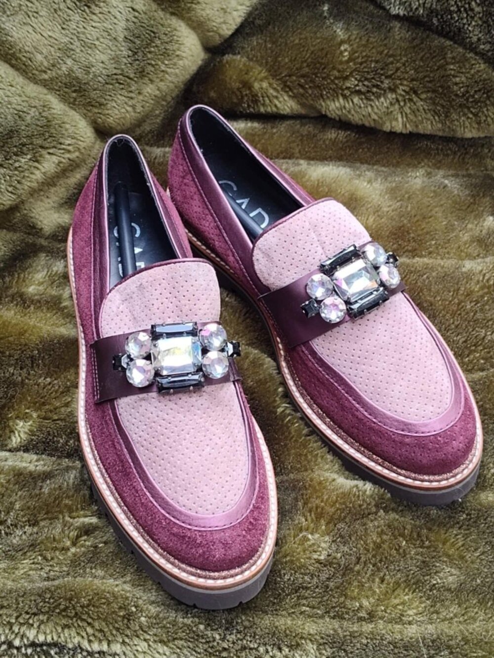 GADEA By Lodi Rhinestone Purple/Burgandy Suede Chunky Loafers, 39 8-8.5 -  NWOT